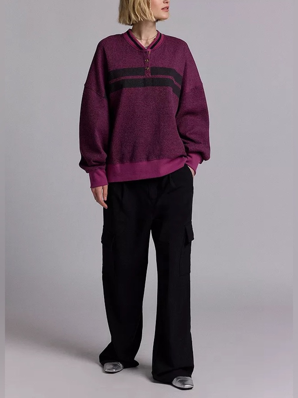 BDG Cameron Henley Pullover Stripe Varsity Rugby Boyfriend Eclectic Grandpa M